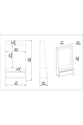 Meuble d'entrée Devin - 94 x 180 x 25,3 cm