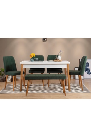 Table à manger - Blanc et naturel - Pieds en bois - 120 x 77 x 75 cm