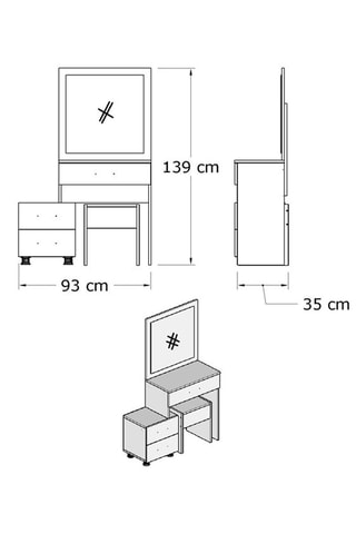 Coiffeuse 3 tiroirs - 35 x 93 x 139 cm