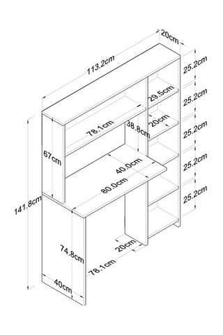 Bureau avec étagères Hanna - 113,2 x 141,8 x 20 cm