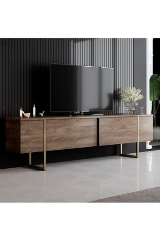 Meuble TV 2 portes et table basse - Imitation bois et doré