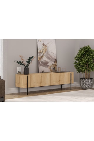 Meuble TV 2 abattants Herman - Imitation chêne