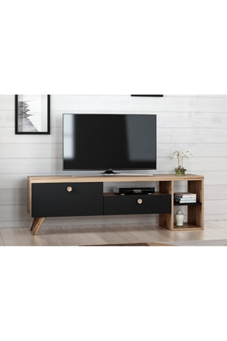 Meuble TV 2 abattants Parion Imitation bois et noir