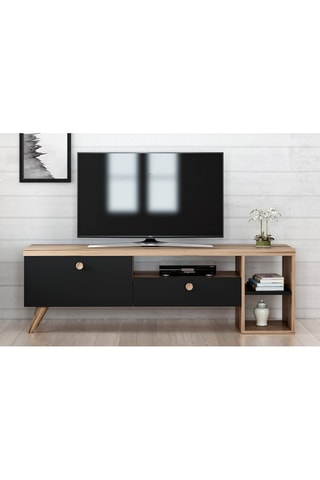 Meuble TV 2 abattants Parion Imitation bois et noir