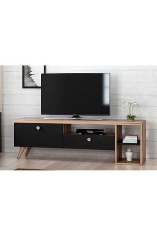 Meuble TV 2 abattants Parion Imitation bois et noir