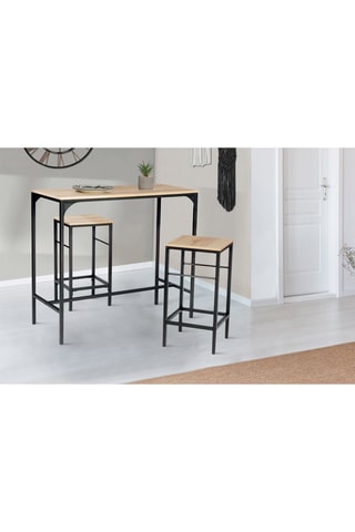 Mesa alta y 2 taburetes Pharell - Imitación madera y negro