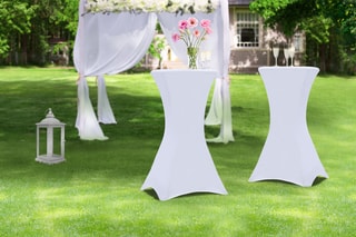 2 mesas altas plegables con funda - Blanco y gris