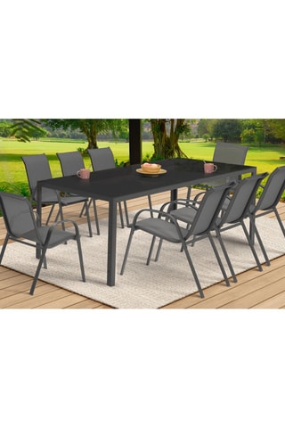Conjunto de comedor Minorca 8 plazas de textileno y vidrio templado gris antracita