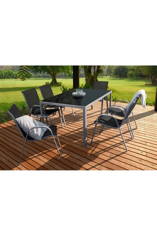 Conjunto de comedor Minorca 6 plazas de textileno y vidrio templado gris antracita