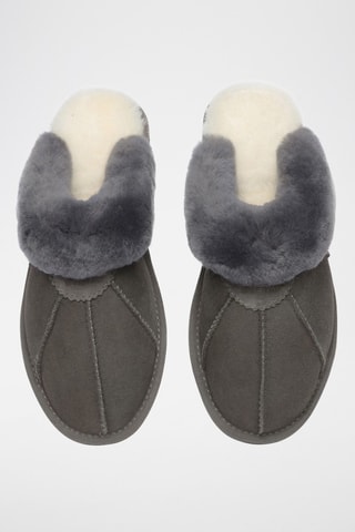 Pantoufles fourrées en cuir de mouton nubuck Magpie  - Gris
