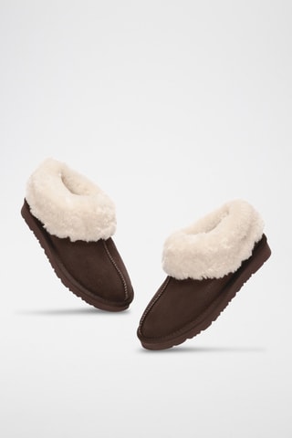 Pantoufles fourrées en nubuck Ibis  - Marron