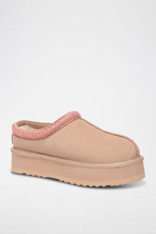 Sabots fourrés plateformes en nubuck Wonga  - Rose clair