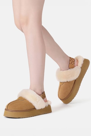 Pantoufles fourrées plateformes en nubuck Wagtail  - Marron