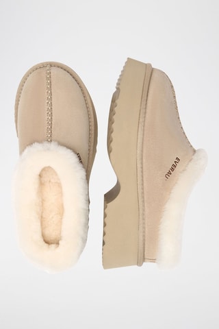 Sabots fourrés plateformes en cuir de mouton Savanna  - Beige