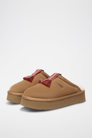 Sabots fourrés plateformes en nubuck Caspian  - Marron