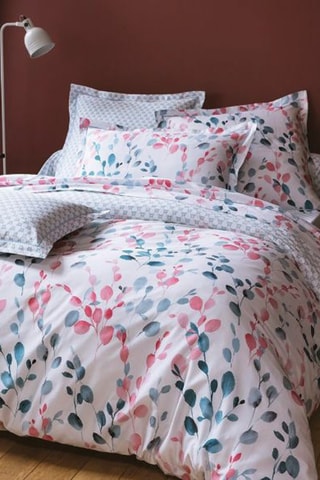 Funda nórdica de satén de algodón 120 hilos/cm² Sofia - Azul y rosa