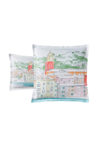 Funda de almohada de percal de algodón 80 hilos/cm² Paysage Varois - Gris