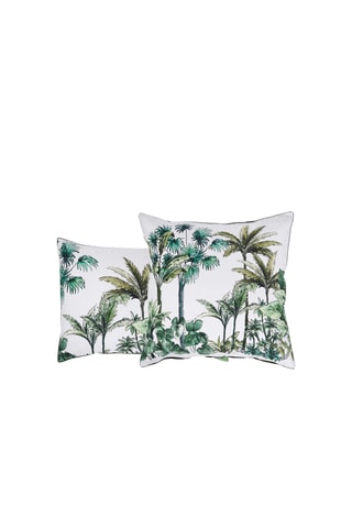Funda de almohada de percal de algodón 80 hilos/cm² Cuba - Blanco y verde oscuro - 50 x 70 cm