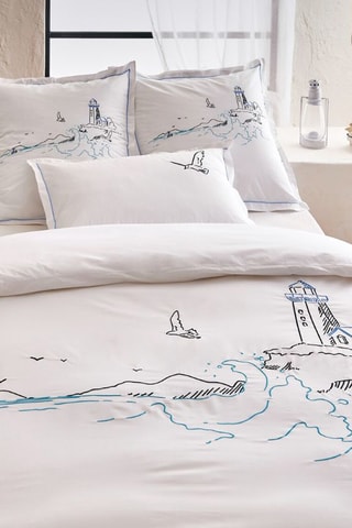 Funda nórdica de percal de algodón 80 hilos/cm² Phare - Blanco y celeste