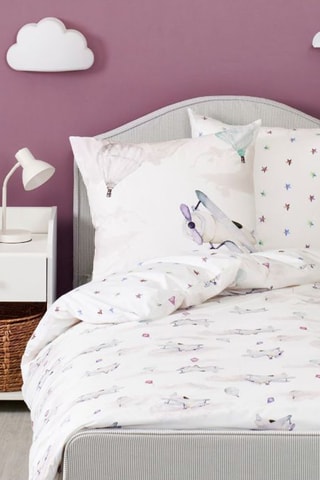 Funda nórdica de percal de algodón 80 hilos/cm² Voyage - Blanco y celeste