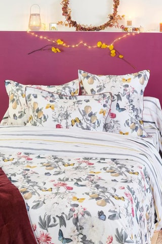 Funda nórdica de satén 120 hilos/cm² Cezane - Blanco y burdeos