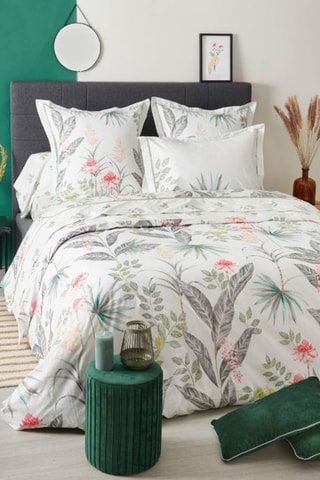 Funda nórdica de percal de algodón 80 hilos/cm² Madinina - Blanco y verde claro