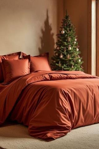 Funda nórdica de percal de algodón 120 hilos/cm² Uni - Rojo teja