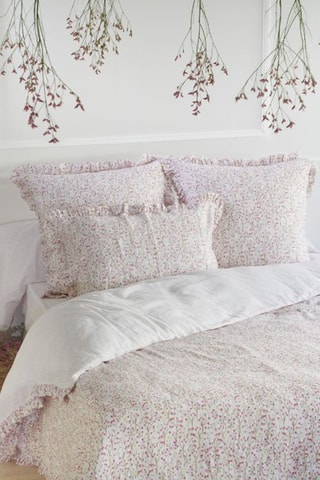 Funda nórdica de algodón Laure - Blanco y rosa empolvado