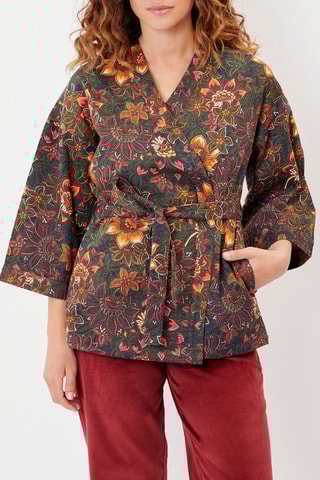 Kimono de algodón orgánico Kimco - Azul marino y caqui