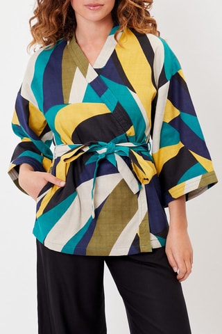 Kimono de algodón orgánico Kimco - Azul marino y amarillo