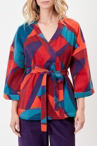 Kimono de algodón orgánico Kimco - Rojo y azul pato