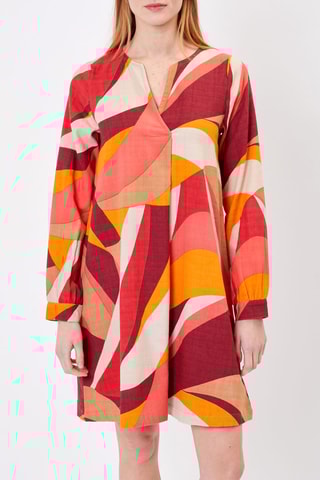 Vestido trapecio de algodón orgánico Hild - Coral y rojo