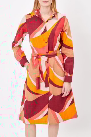 Vestido camisero de algodón orgánico Kanni - Naranja y burdeos