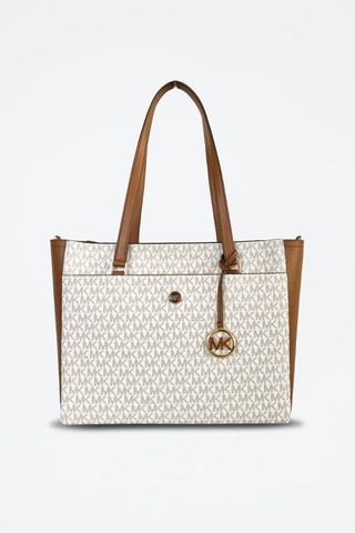 Leren Shopper Wit en Camel