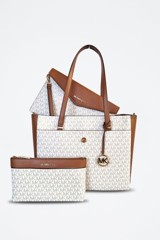 Leren Shopper Wit en Camel