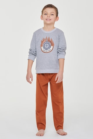 Pijama - Gris jaspeado y naranja