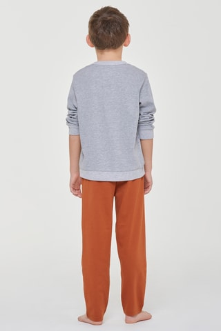 Pijama - Gris jaspeado y naranja