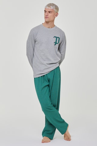 Pijama - Gris jaspeado y verde esmeralda