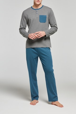 Pijama - Gris jaspeado y azul pato