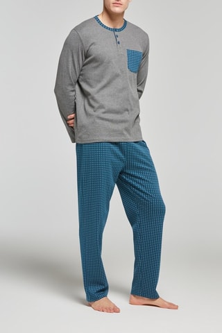 Pijama - Gris jaspeado y azul pato