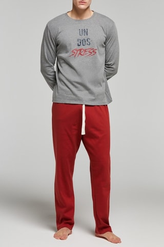 Pijama - Gris jaspeado y rojo