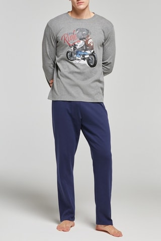 Pijama - Gris jaspeado y azul marino