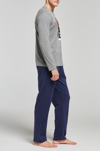 Pijama - Gris jaspeado y azul marino