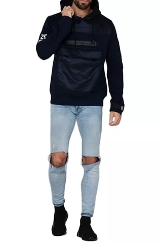 Sweater van 2 materialen met Capuchon Arc - Marineblauw