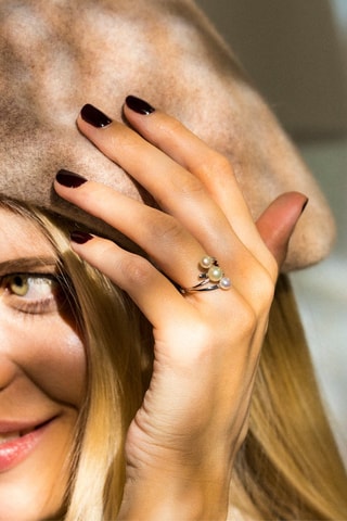 Bague Kawai - Or blanc, diamants et perles de culture