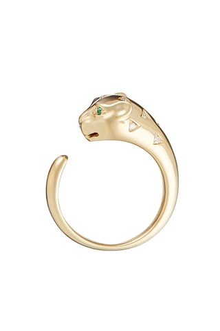 Bague Bastet - Or jaune, diamants et émeraudes