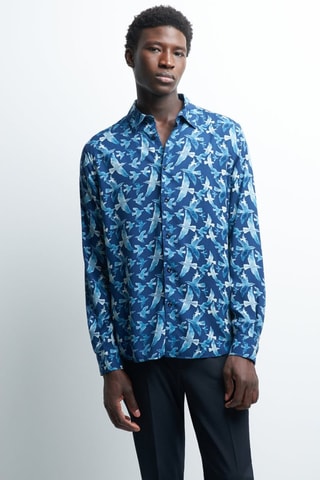 Camisa slim fit con estampado animal - Azul