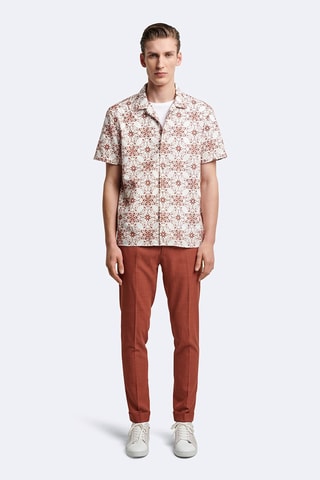 Camisa regular fit - Blanco y marrón