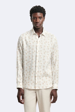 Camisa slim fit de lino - Marfil