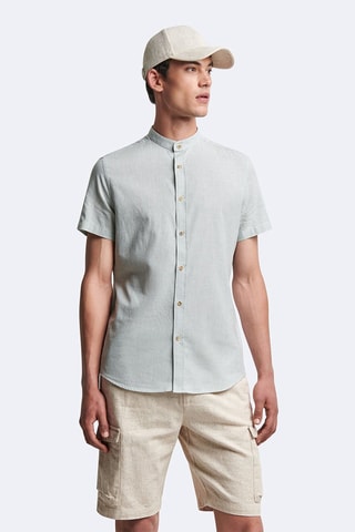 Camisa slim fit de lino - Verde almendra